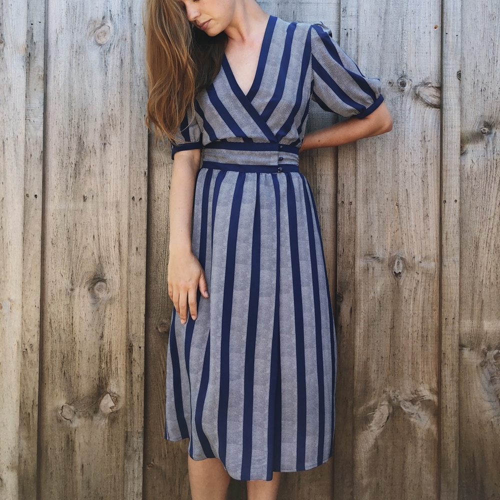 *SOLD* vintage royal blue v-neck wrap dress